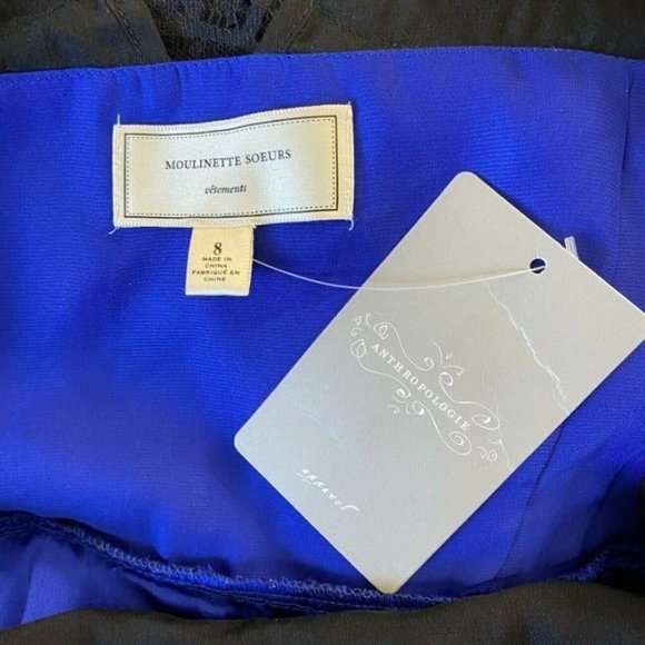 NWT Anthropologie Moulinette Soeurs Size 8 Blue Black Lace Party Dress $178 - Picture 6 of 12